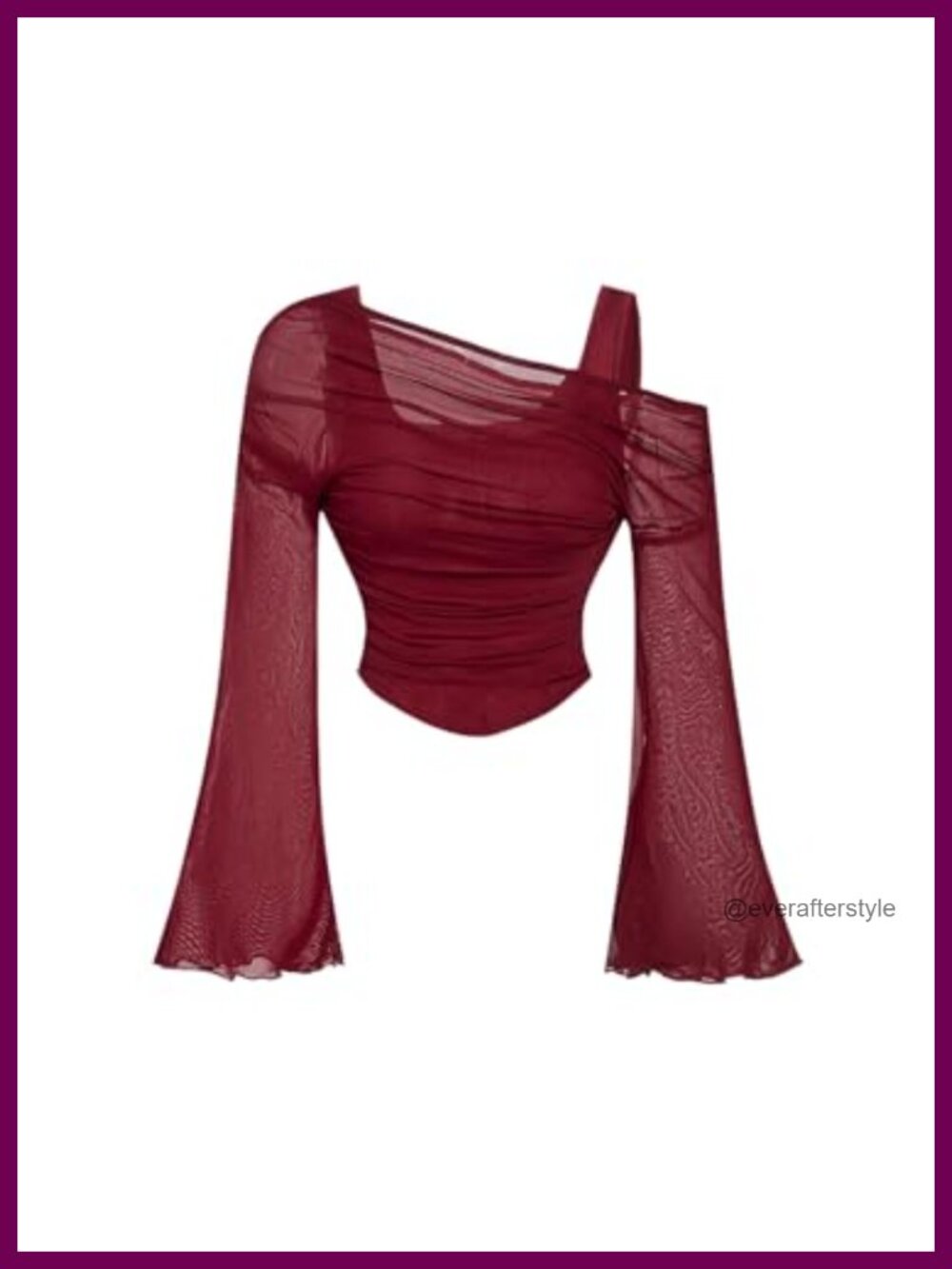 Women's Off Shoulder Bell Sleeve Mesh Crop Top Rave Clubwear